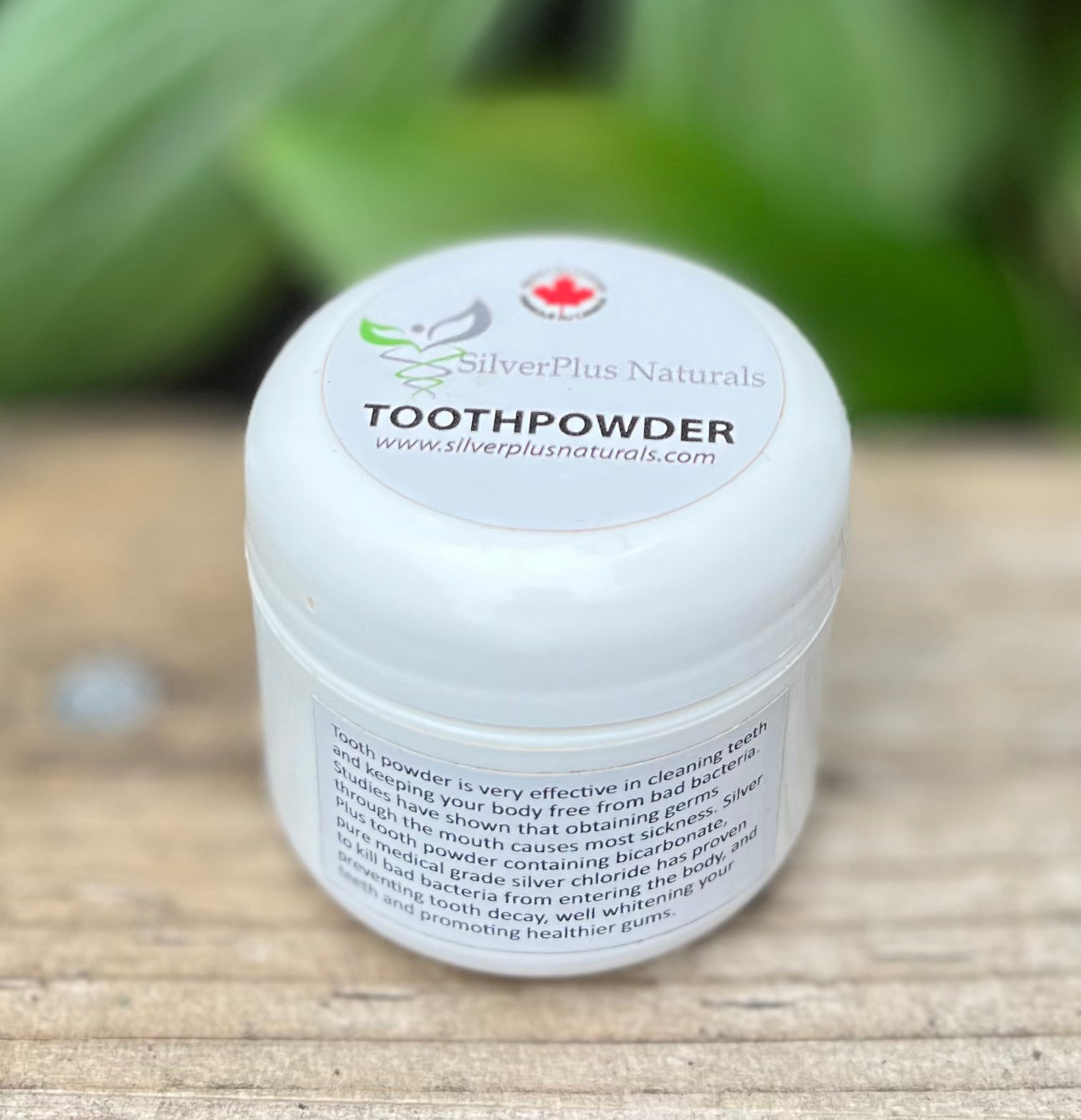 Organic Nano Silver & Gold tooth powder with sodium bicarbonate and silver chloride for natural whitening, gum health, and antibacterial protection. -SilverPlus Naturals